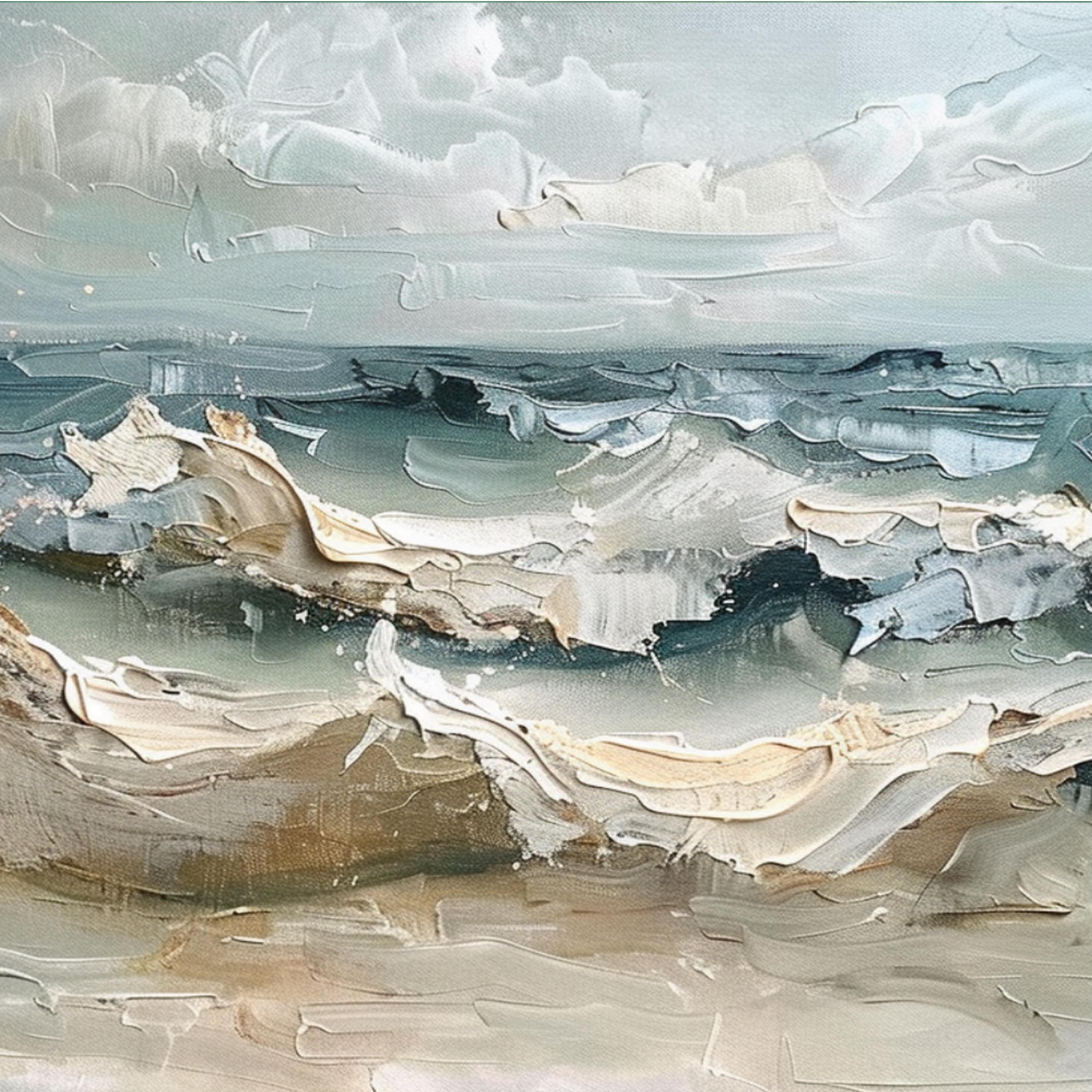 Impasto 3D Textured Wave Oil Painting, Abstract Ocean Seascape Canvas ...