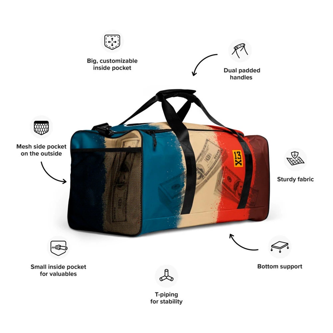 Fashionable Duffle bag Cash. Cool sport bag with money print Etsy