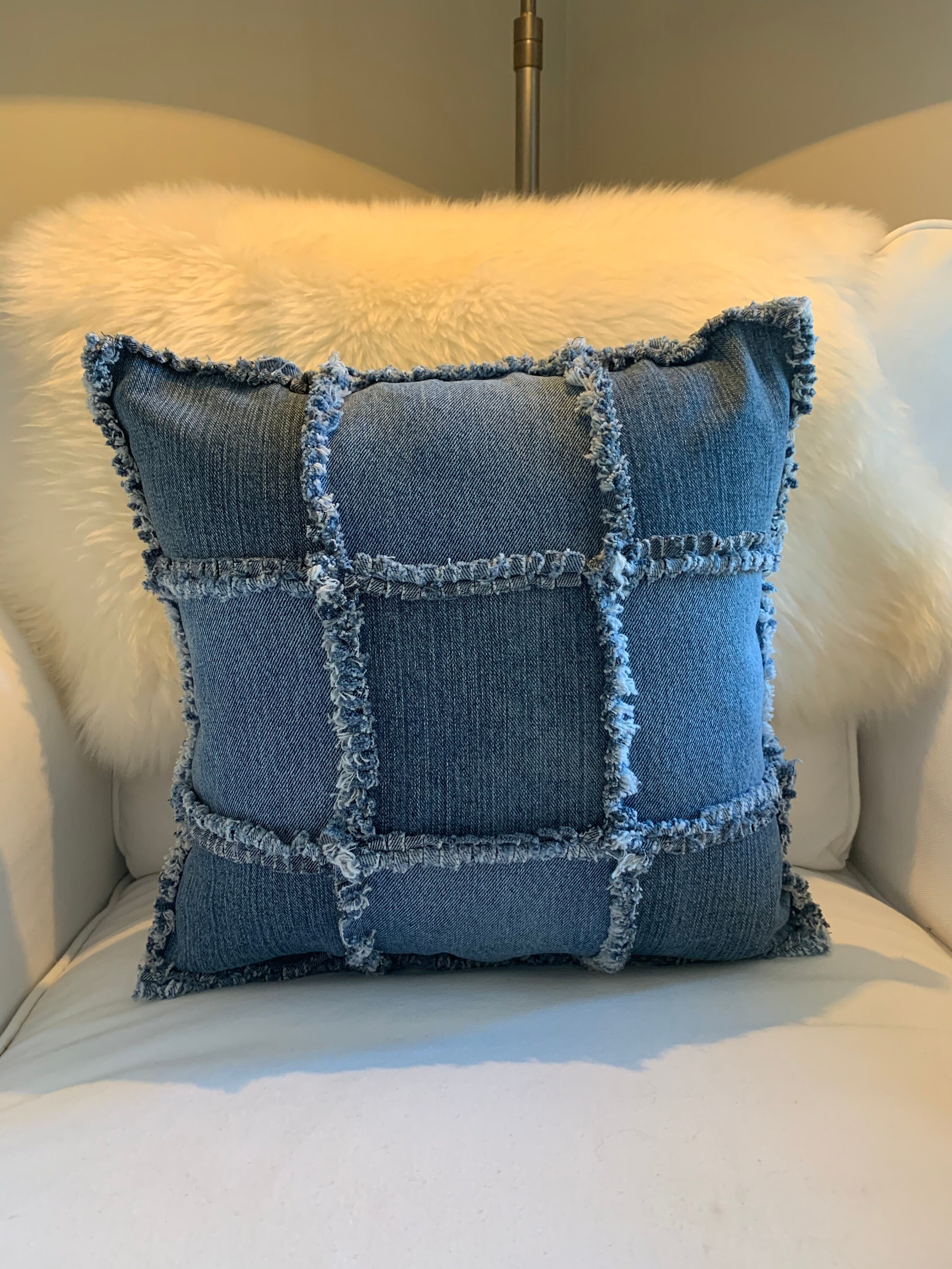 Ragged Pillow Cover Denim Throw Pillow Cover Decorative Etsy