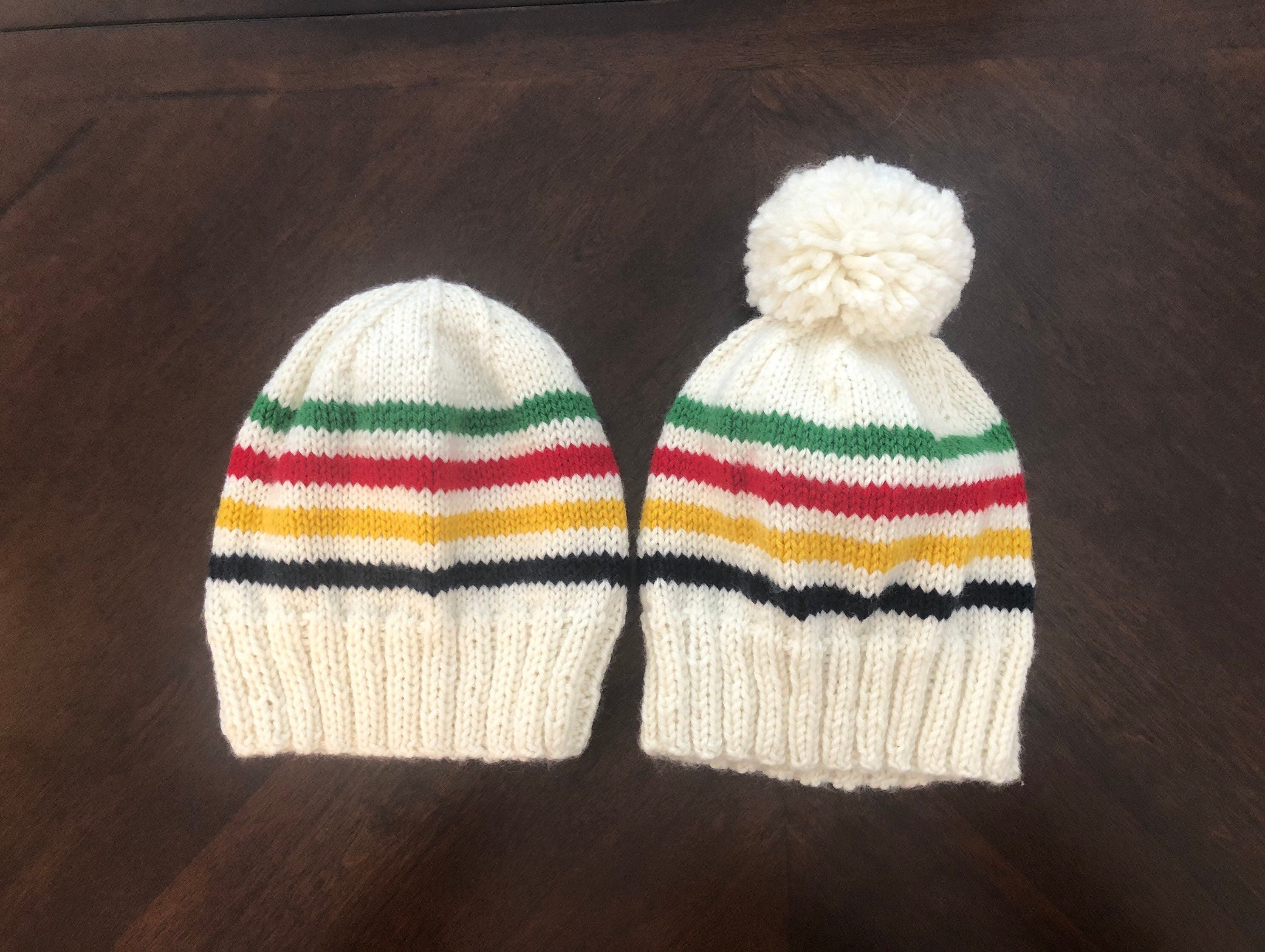 Hudson\'s Bay Company Adult Multicolored Striped Pompom Toque, Wool Blend Hudson bay Inspired Hat – Fox & Pine Stitches main image 4