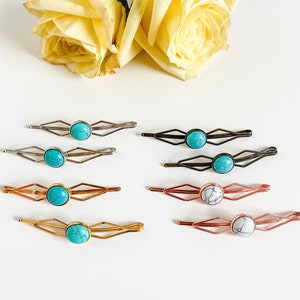 Turquoise Hair Barrettes, Women’s Hair Clip, Hair Jewelry, Wedding Bridal Barrette Clip, Western Hair Pin, Boho Howlite Turquoise Hair Pin
