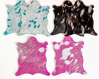 Colorful Metallic Acid Wash Hair on Hide Coasters, Cowhide Mug Rug Coasters, Boss Babe Gift, Gift for Woman Who Has Everything, Rodeo Decor