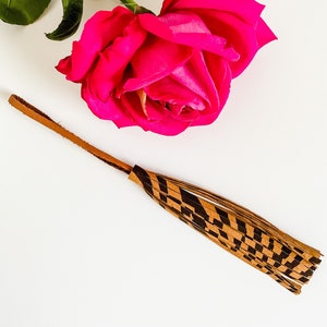 Leather Fringe Tassel with Loop, Tiger Stripe Suede Tassel, Camel Leather Tassel, Tie On Purse Tassel, Purse Charm Bag Flair