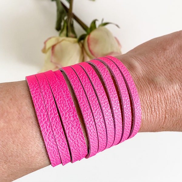 Hot Pink Slice Bracelet, Bright Pink Leather Cuff Bracelet, Statement Bracelet, Adjustable Bracelet, Silver Snap Closure