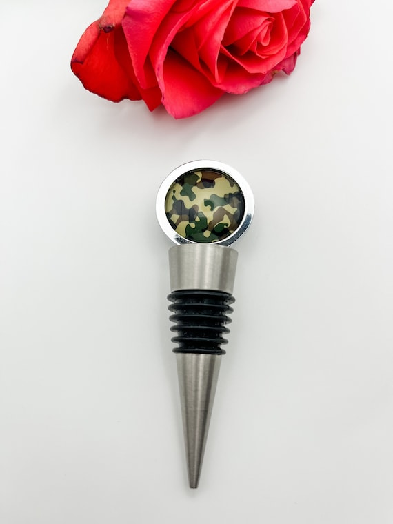 Camo Wine Bottle Stopper, Gift for Hunter, Camouflage Army Barware Gift for Military Wife, Wine Enthusiast Gift