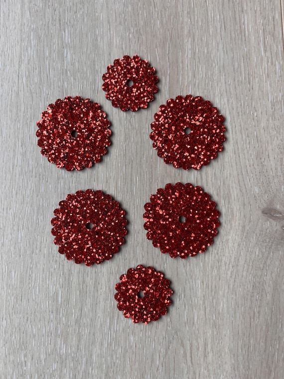 Red Glitter Rosettes, Saddle Set of 6 Rosettes, Glitter Leather Rosettes, Western Tack Saddle Accessory, Red Bling Conchos