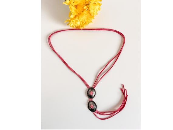 Western Bolo Tie Necklace, Pink Deerskin Leather Concho Fringe Necklace, Punchy Jewelry, choose concho color