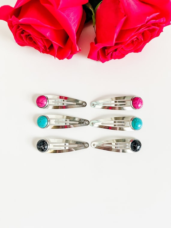 Faux Gemstone Snap Clip Barrettes, Boho Hair Clips, Western Hair Accessories, Turquoise Barrettes, Updo Barrettes for Girls and Women