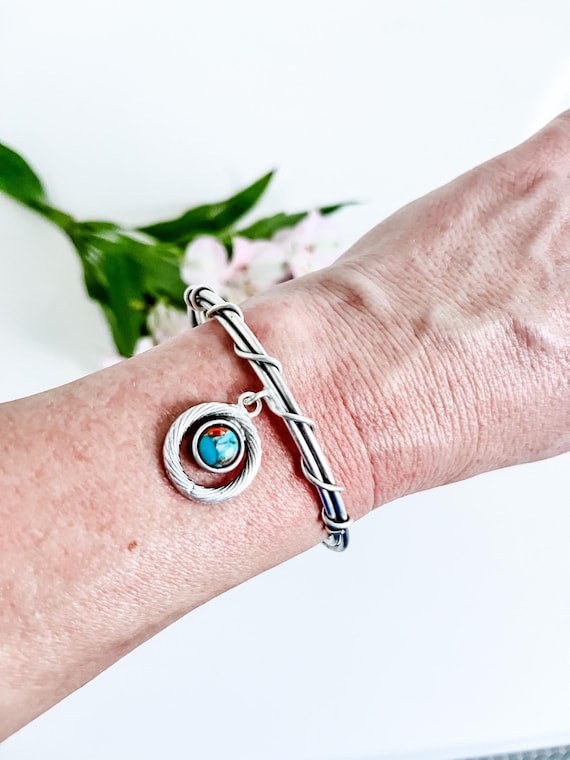 Spiny Turquoise Silver Cuff Bracelet, Coastal Cowgirl Western Jewelry, Boho Festival Bracelet