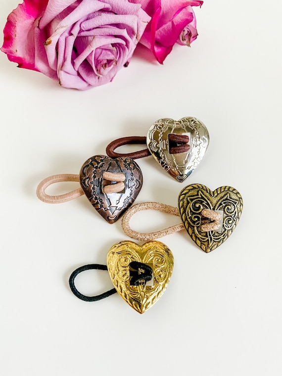 Heart Concho Hair Ties for Braids Buns, Heart Shaped Western Concho Pony Tail Holder, Updo Hair Accessories