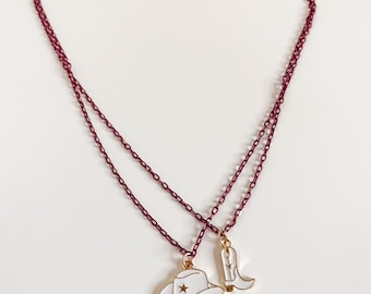 Cowgirl Boot and Hat Necklace, Two Strand Western Short Gold Necklace, Punchy Cowgirl Rodeo Jewelry