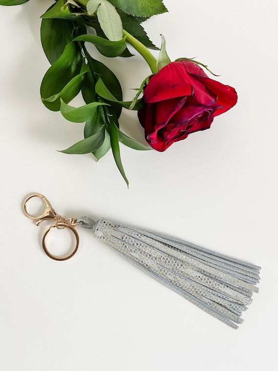 Metallic Leather Purse Tassel in Gold on Cream Suede, Purse Charm, Bag Flair, gold hardware ready to ship