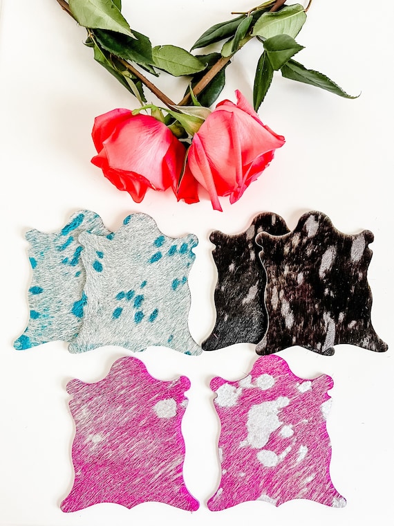 Colorful Metallic Acid Wash Hair on Hide Coasters, Cowhide Mug Rug Coasters, Boss Babe Gift, Gift for Woman Who Has Everything, Rodeo Decor