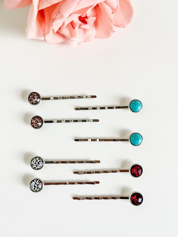 Bobby Pins For Hair, Cheetah Leopard Hair Pins, Cowgirl Turquoise Hair Pins, Updo Clip, Wedding Bridal Hair Pins