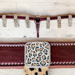 Horse Breast Collar with Cheetah Fringe and Bling Cheetah Conchos, Dark Oil Western Leather Breast Collar, Unique Bling Horse Tack