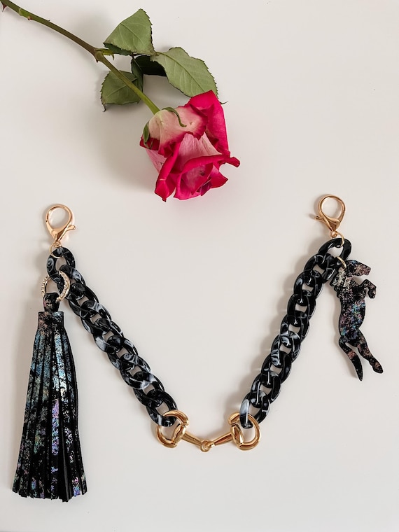 Bag Swag Purse Chain with Metallic Leather Tassel, Horse Purse Charm, Snaffle Bit Equestrian Accessories