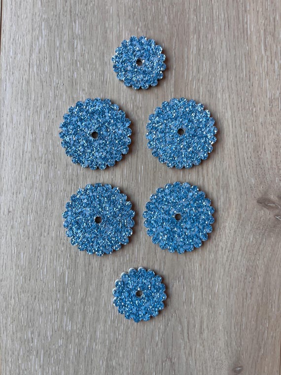 Baby Blue Glitter Leather Rosettes, Saddle Set of 6 Rosettes, Western Horse Tack, Saddle Accessories, Bling Conchos