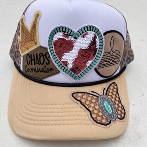 Cheetah Print Trucker Hat with Western Patches, Chaos Coordinator Hat, Horse Girl Accessories, Western Trucker Hat for Women