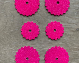 Pink Glitter Leather Rosettes, Hot Pink Glitter Rosettes, Saddle Set Rosettes, set of 6 rosettes, Neon Pink Rosettes, Bling Conchos