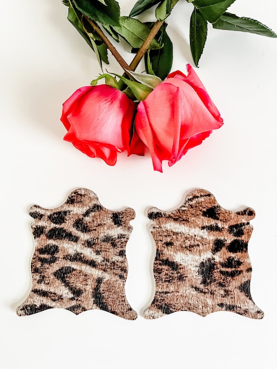 Cowhide Coasters in Ocelot Cat Print, Mug Rug, Boss Babe Gift for Woman Who Has Everything, Cheetah Coaster Set