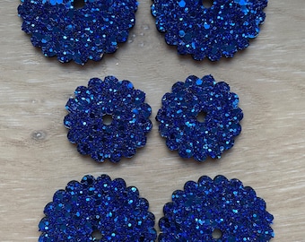 Rosetones de cuero azul real con purpurina, juego de 6 rosetones para silla de montar, accesorios para caballos con brillo, accesorios para carreras de barriles, accesorios para sillas de montar