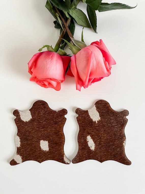 Cowhide Rug Coasters in Axis Deer Print, Mug Rug, Barware Gift for Hunter, Rustic Outdoor Barware