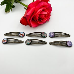 Boho Hair Barrettes, Snap Clip Barrettes, Bronze Barrettes with Colorful Boho Western Designs, Hair Accessories, Barrettes for Girls Women