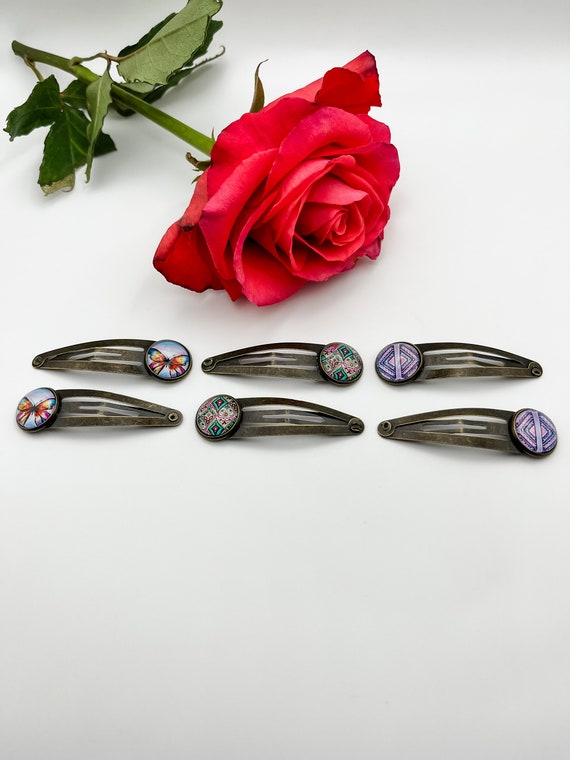 Boho Hair Barrettes for Women and Girls, Snap Clip Barrettes, Bronze Barrettes Boho Western Designs, Updo Clips Hair Jewelry