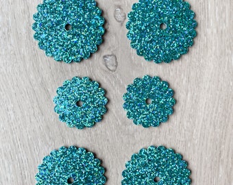 Turquoise Glitter Leather Rosettes, Saddle Set of 6 Rosettes, Western Tack Saddle Accessory, Turquoise Bling Conchos