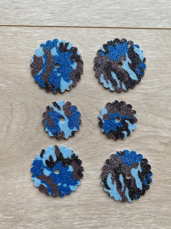 Blue Camouflage Glitter Rosettes, Saddle Set of 6 Rosettes, Navy Military Parade Tack, Western Horse Tack, Saddle Accessories