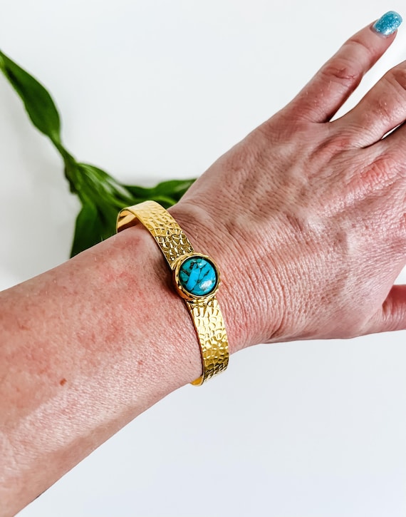 Gold and Natural Turquoise Cuff Bracelet, Coastal Cowgirl Rodeo Jewelry, Western Wedding Turquoise Bracelet