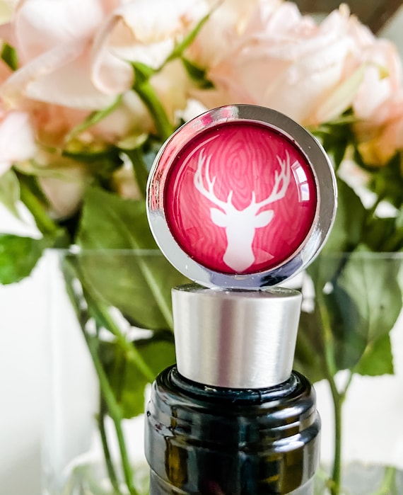 Deer Mount Wine Bottle Stopper, Wine Enthusiast Gift, Pink and White Stag Gift for Hunter