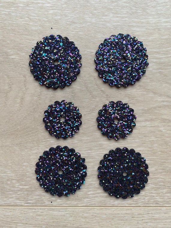 Glitter Leather Rosette Saddle Set, Bejeweled Glitter Leather, Purple Teal Blue, Barrel Racing Gymkhana Bling Tack, set of 6 rosettes