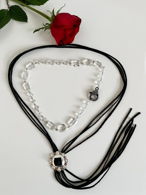 Bolo Tie and Chunky Crystal Bead Layering Necklace Sets, Western Glam Rodeo Jewelry, Festival Concert Jewelry