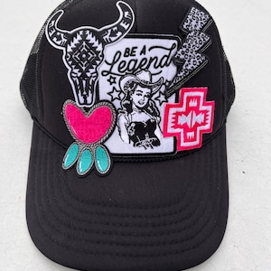 Be a Legend Trucker Hat with Western Patches, Coastal Cowgirl Trucker Hat, Horse Girl Accessories, Unique Black Trucker Hat for Women