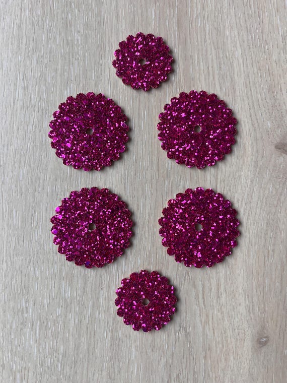 Pink Glitter Rosettes, Saddle Set of 6 Rosettes, Glitter Leather Rosettes, Western Tack Saddle Accessory, Magenta Pink Bling Conchos
