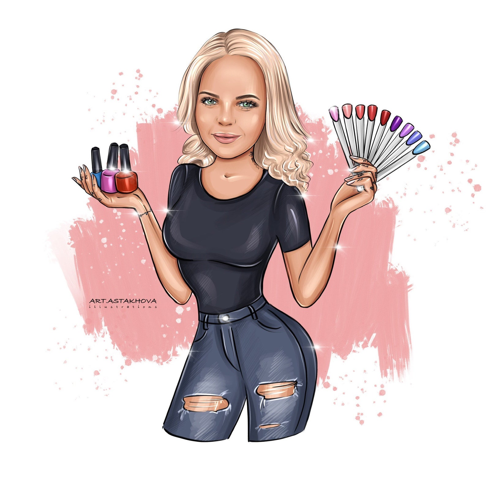 Nail Artist Logo Cartoon Business Portrait Nail Logo | Etsy