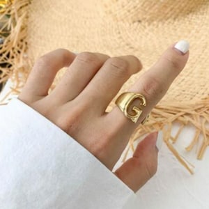 Gold and Silver Initial Ring, Big Letter Ring, A-Z Alphabet Ring, Adjustable Ring, Trendy Uppercase Script Ring, Opening Ring Initials