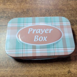 Set of 2 Tin Prayer Boxes Religious Gift with Pen and Pad, Psalms Quotations Inside