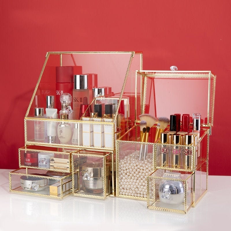 Gold Frame Glass Makeup Organizer Glass Cosmetic Organizer  Etsy