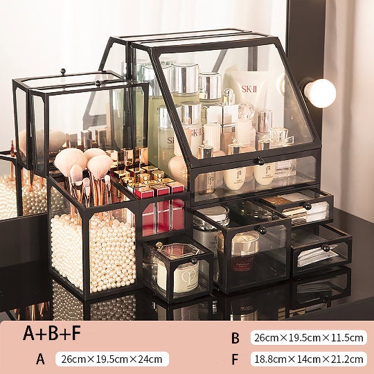 Black Frame Glass Makeup Organizer Glass Cosmetic Organizer Etsy