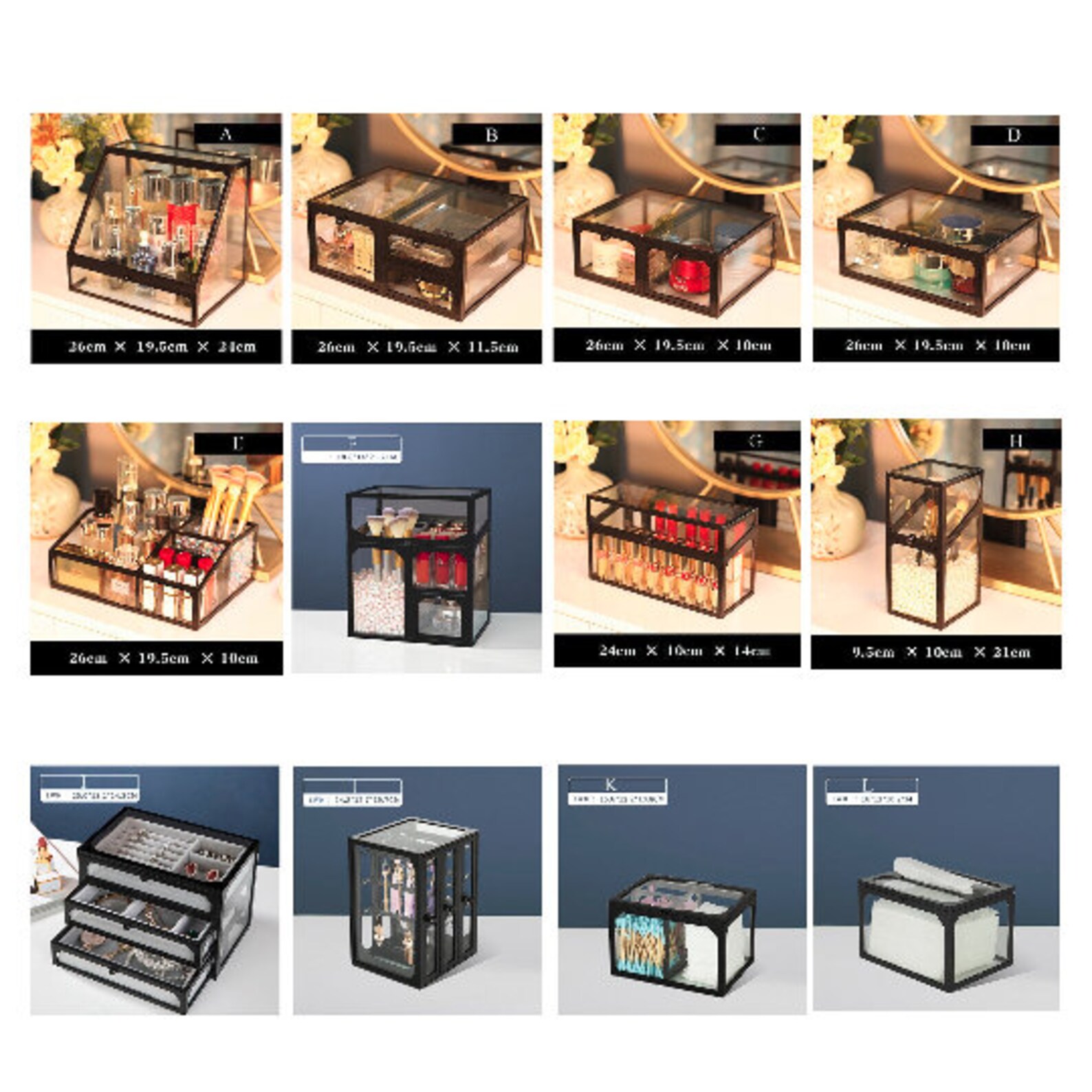 Black Frame Glass Makeup Organizer Glass Cosmetic Organizer Etsy