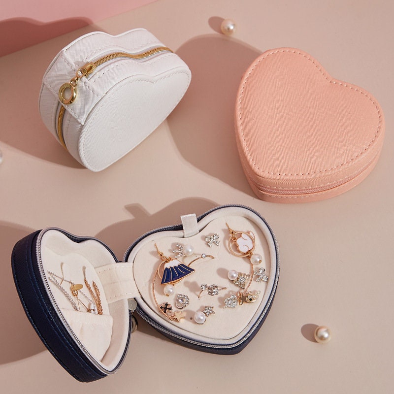 Portable Leather Jewelry Box Heart Shape Travel Jewelry Etsy