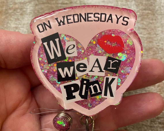 Burn Book on Wednesdays We Wear Pink Badge Reel With Bead Charms 
