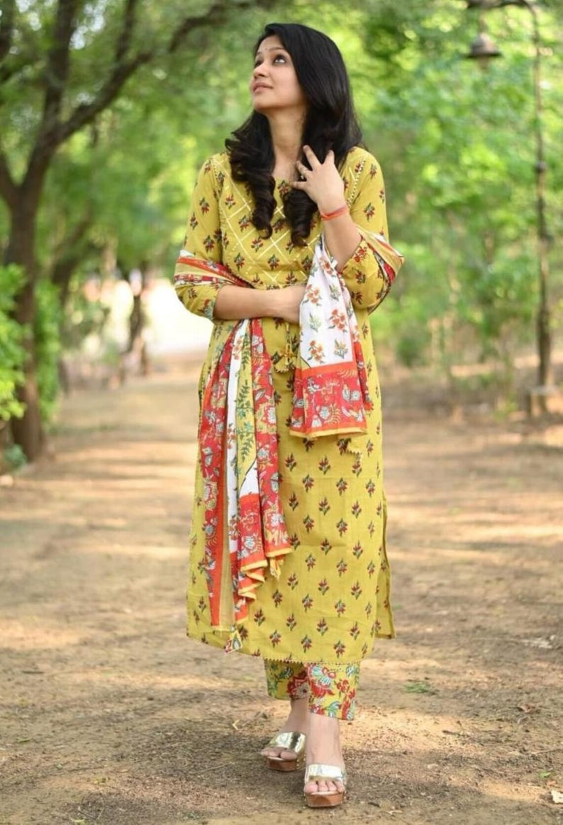 Women Straight Yellow Kurta Kurti Pant Designer Malmal Dupatta Etsy