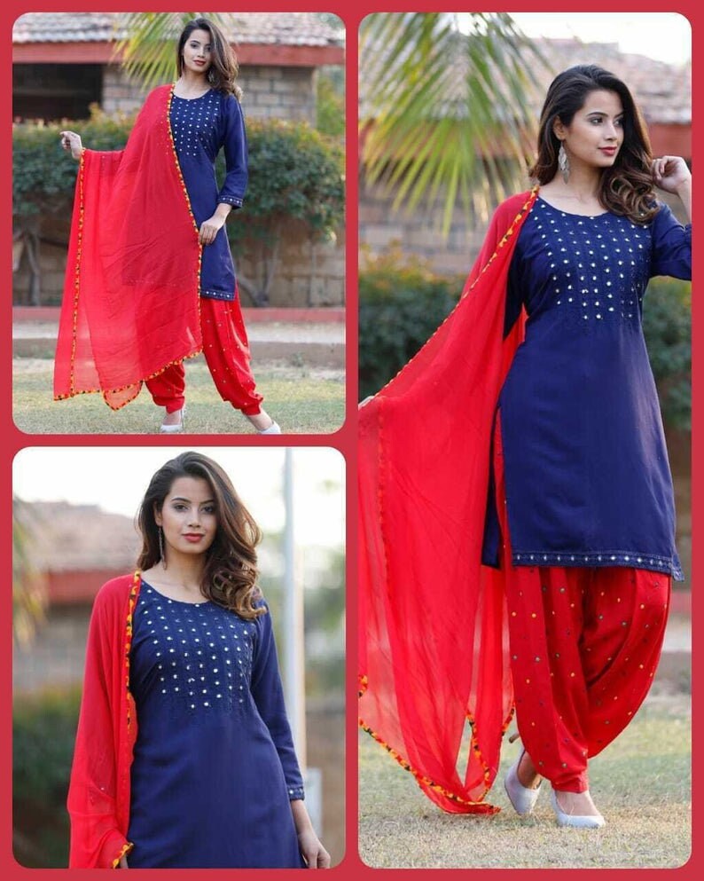 punjabi salwar suit with net dupatta