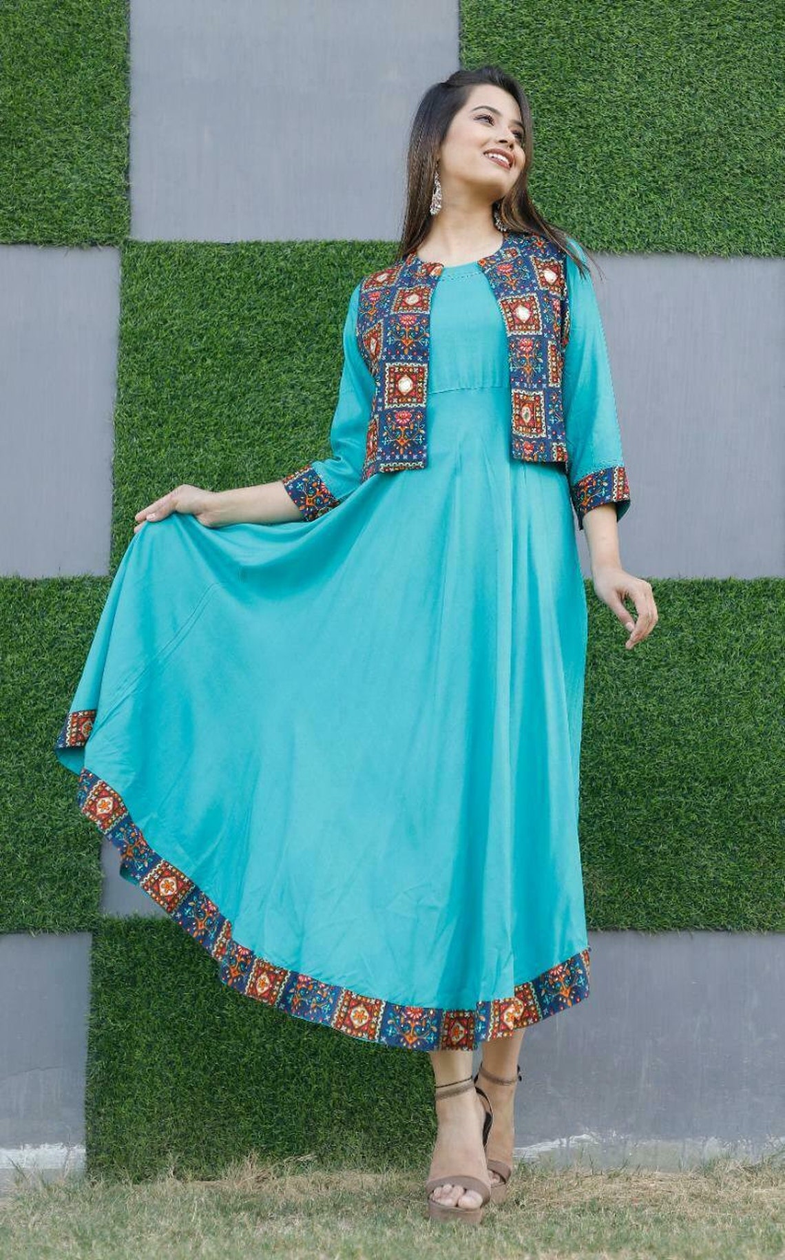 Women Indian Anarkali Kurta Rajasthani Style Jacket Stitched Etsy