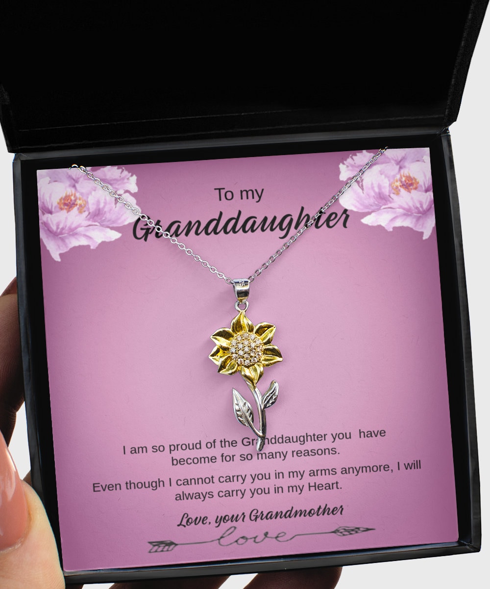 Granddaughter Sunflower Necklace, Pendant Present for Granddaughter