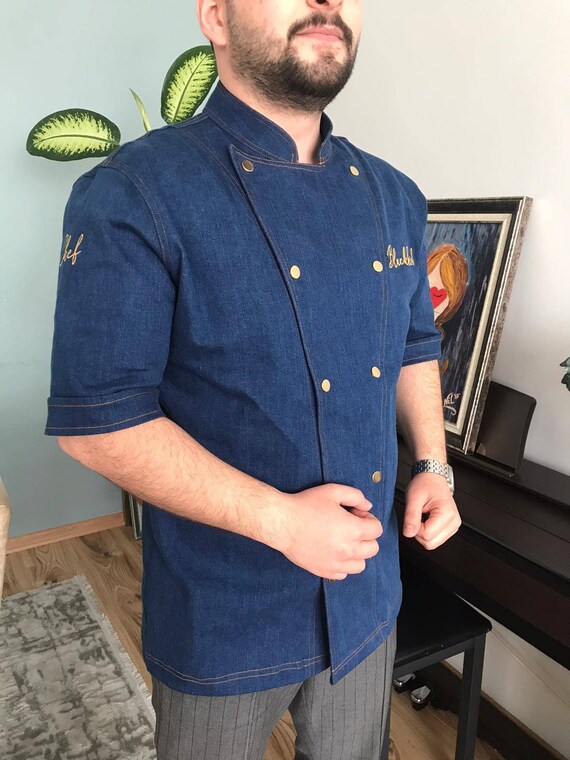 New Design Denim Chef Jacket Coat Short Sleeved Free Etsy
