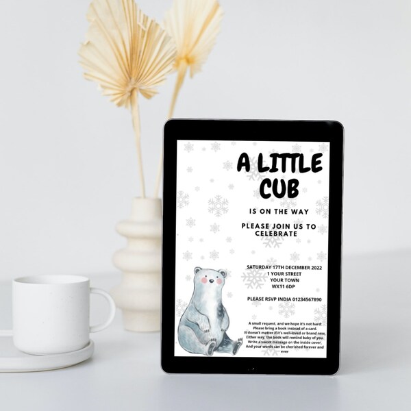 Simple baby cub baby shower invite thank you card editable Template electronic Shower Text Invite, canva Editable, Instant Download parents